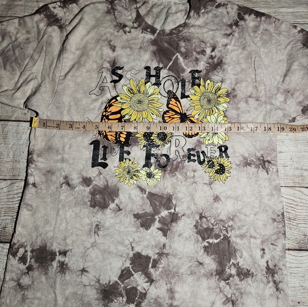 Assholes live forever Sunflowers And Butterflies Tie Dye Graphic Tee Shirt - Picture 3 of 6